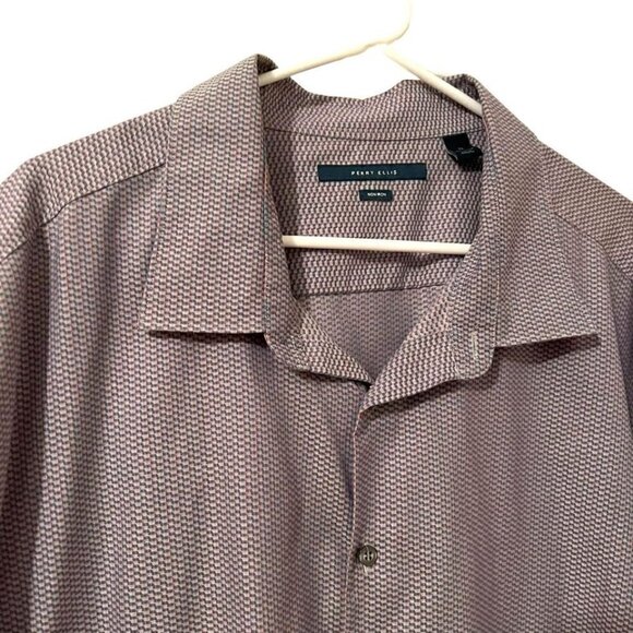 Perry Ellis Button Down Dress Shirt Gray Geometric - Picture 4 of 8